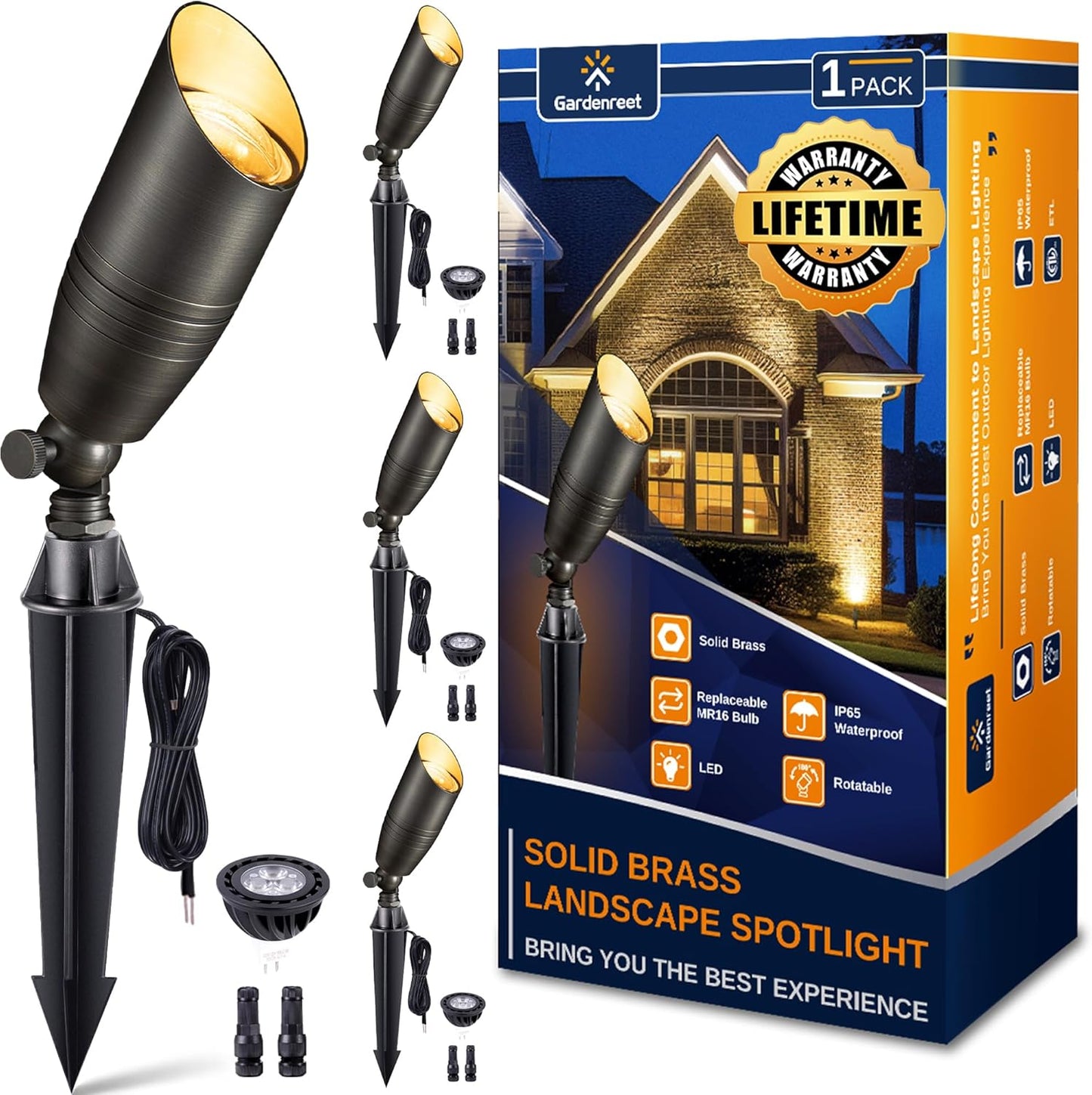 Brass Landscape Lighting with Low Voltage Spotlights for Outdoors