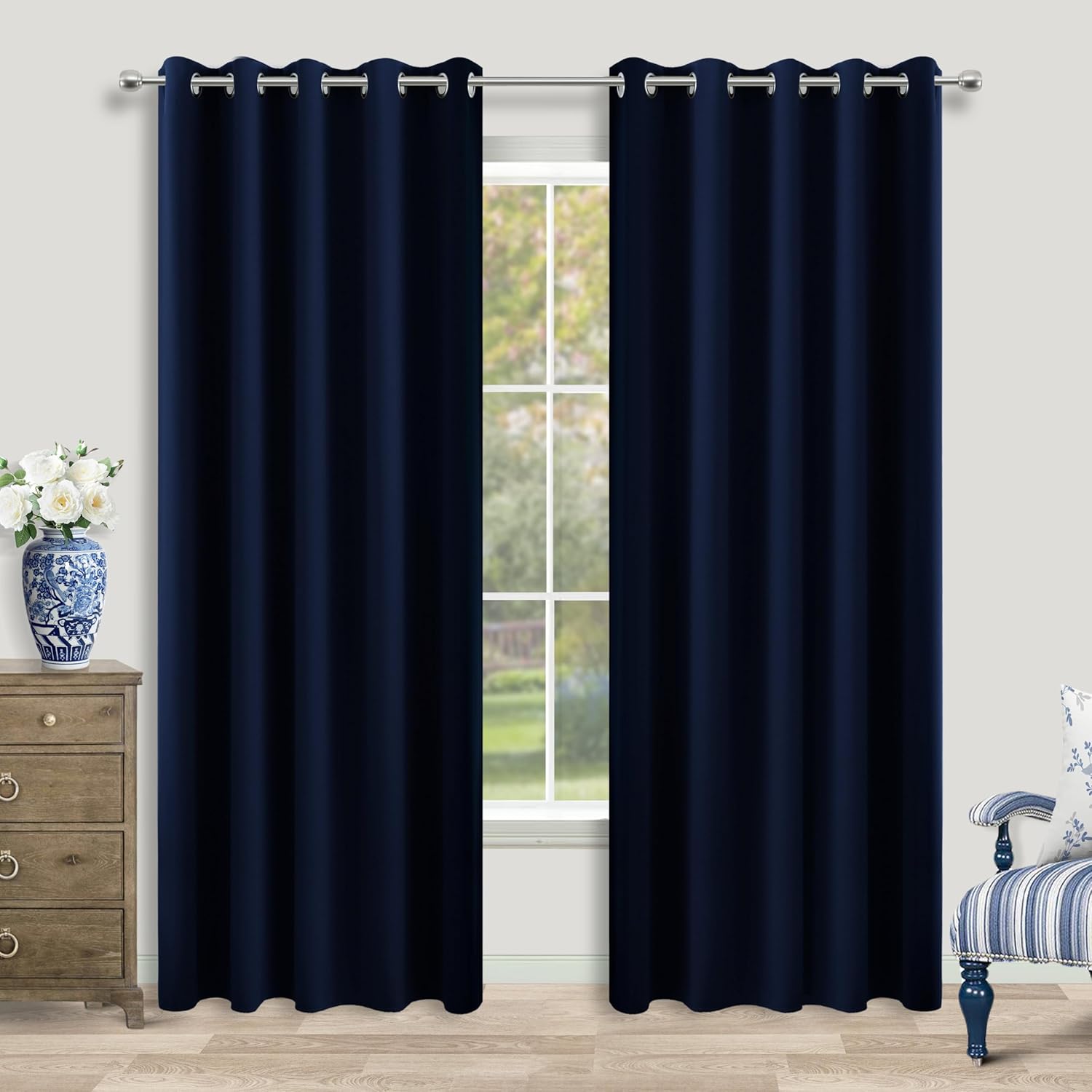 KOUFALL Navy Blue Blackout Curtains for Living Room 72x84 in