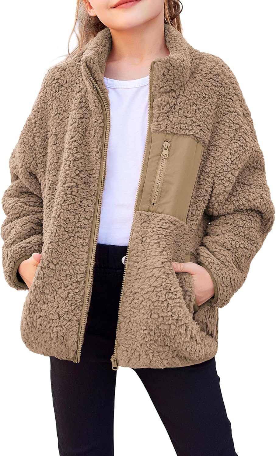 Arshiner Girls Fleece Jacket Sherpa Full Zip Cozy Coat
