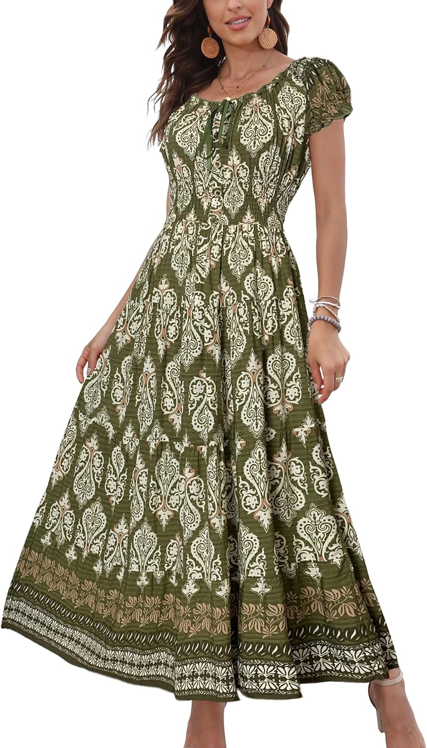 OSTOO Women's Boho Floral Print Maxi Dress for Summer Style