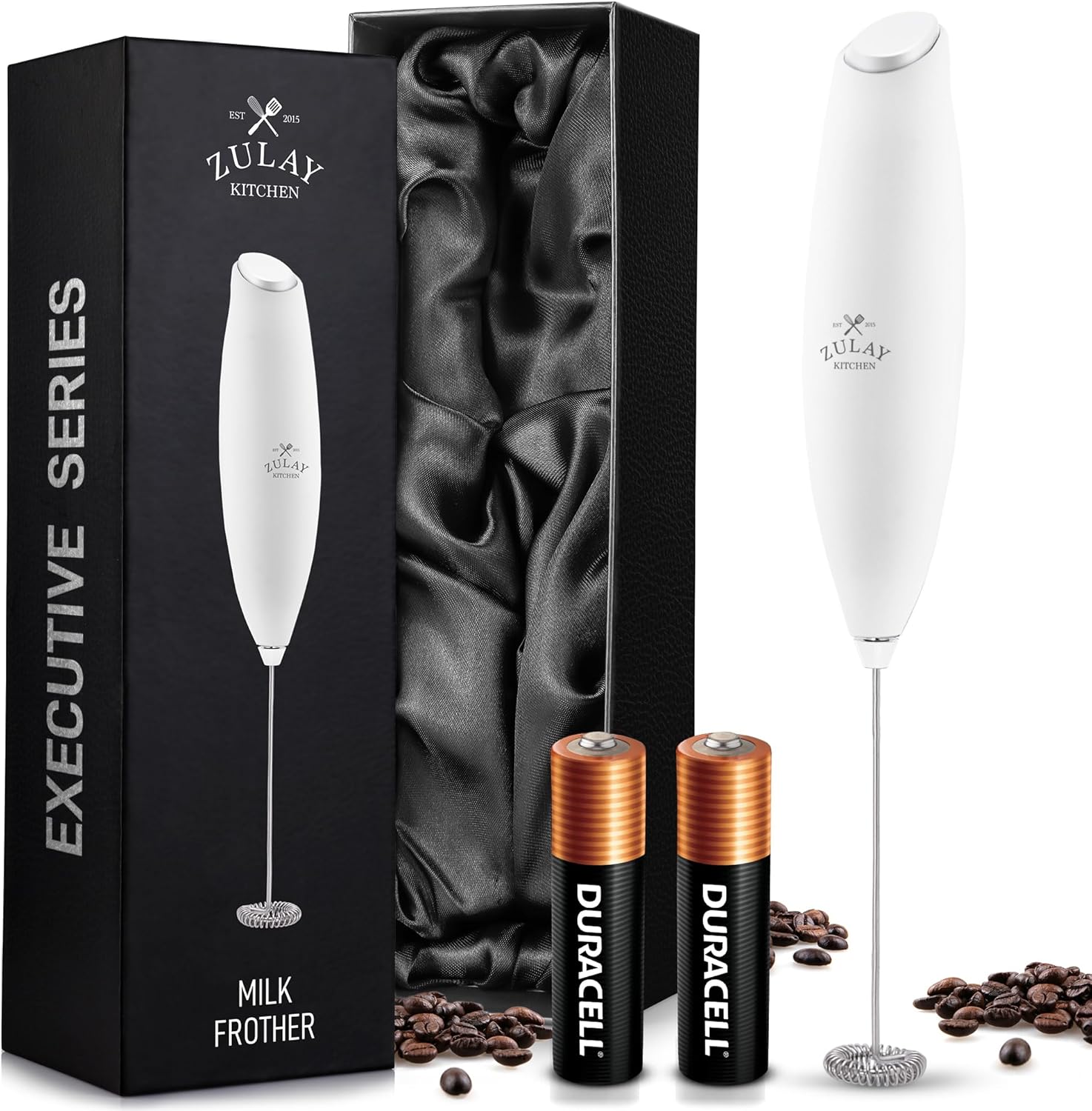 Zulay Kitchen Electric Milk Frother - Easy-Clean, Exec White