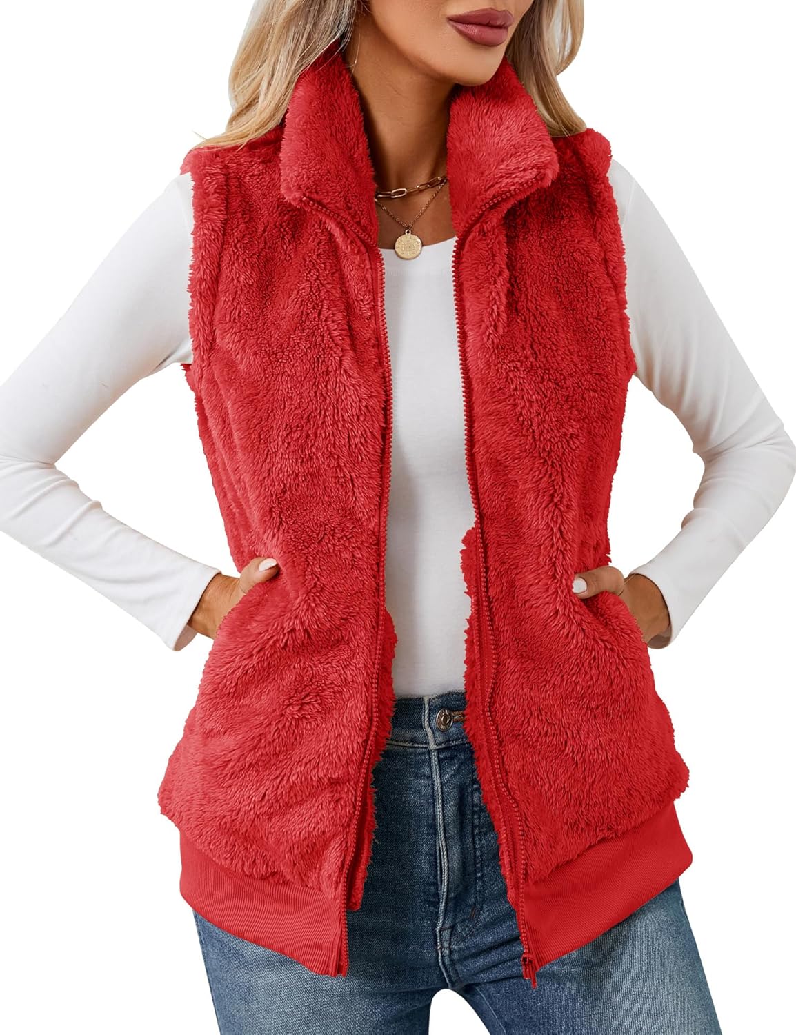 LOMON Womens Fuzzy Fleece Vest for Casual Warmth and Style