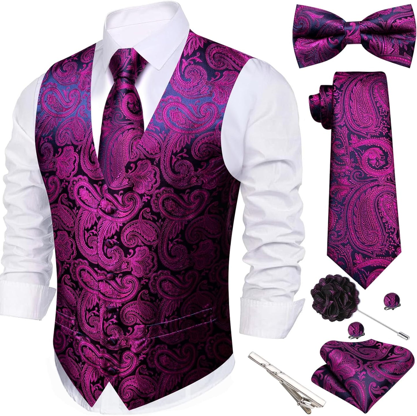 Barry.Wang Men's Suit Vest Tie Bowtie Set for Formal Events