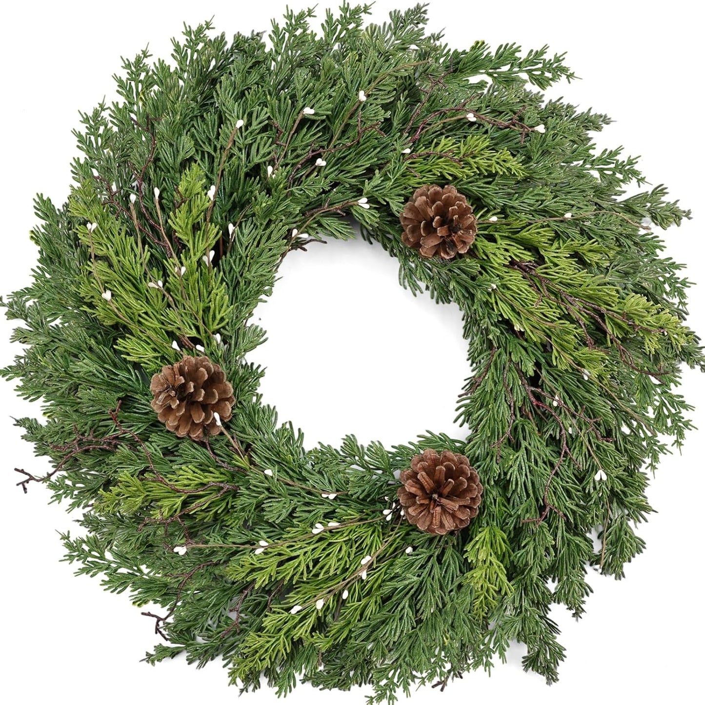 24 Inch Real Touch Lush Christmas Wreath for Front Door Decor