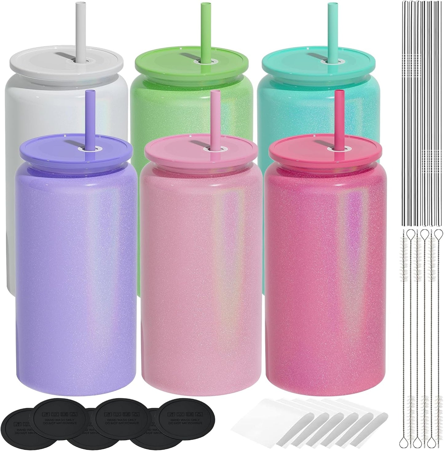 6Pack Glass Cups with Lids and Straws for Every Occasion
