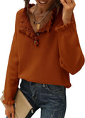 Womens Long Sleeve Button Down Ruffle Sweater - Soft Knit Fit