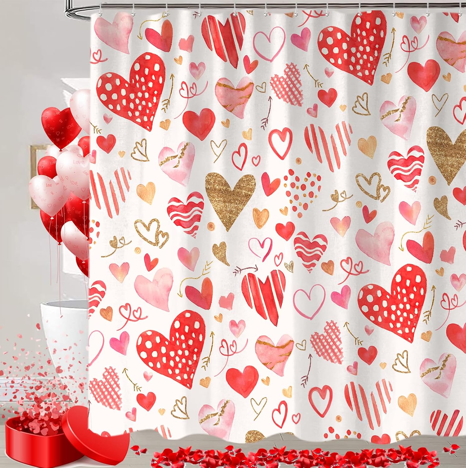 Romantic Heart Shower Curtain Set