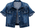 Short Sleeve Crop Denim Trucker Jacket for Women - Lightweight Summer
