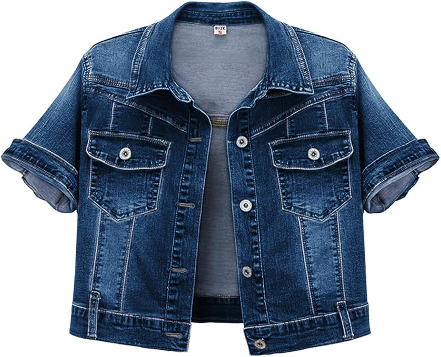 Omoone Women's Summer Short Sleeve Crop Denim Trucker Jacket
