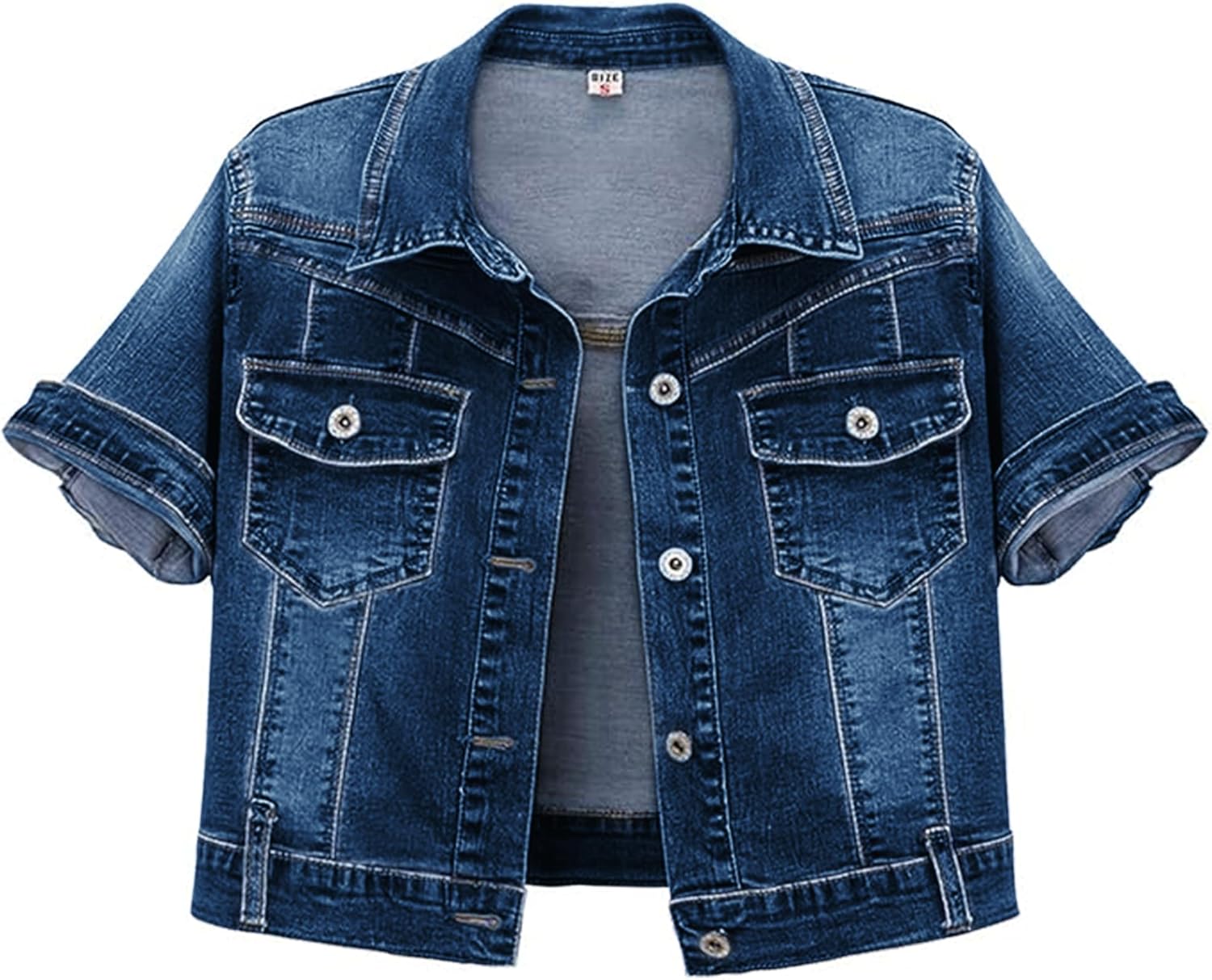 Omoone Women's Summer Short Sleeve Crop Denim Trucker Jacket