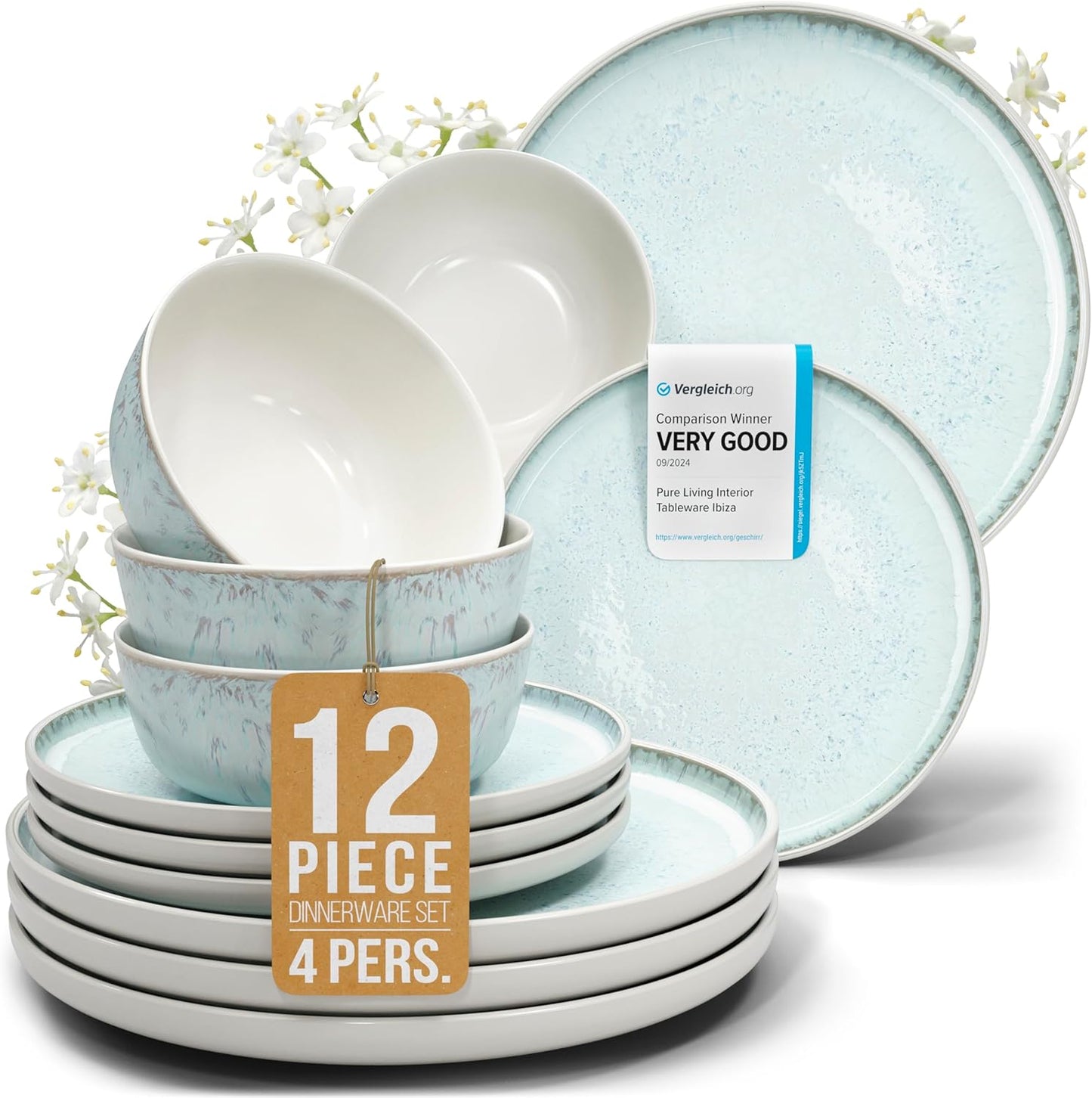 12 Piece Dinnerware Sets for 4 - Modern Stoneware Dining Set