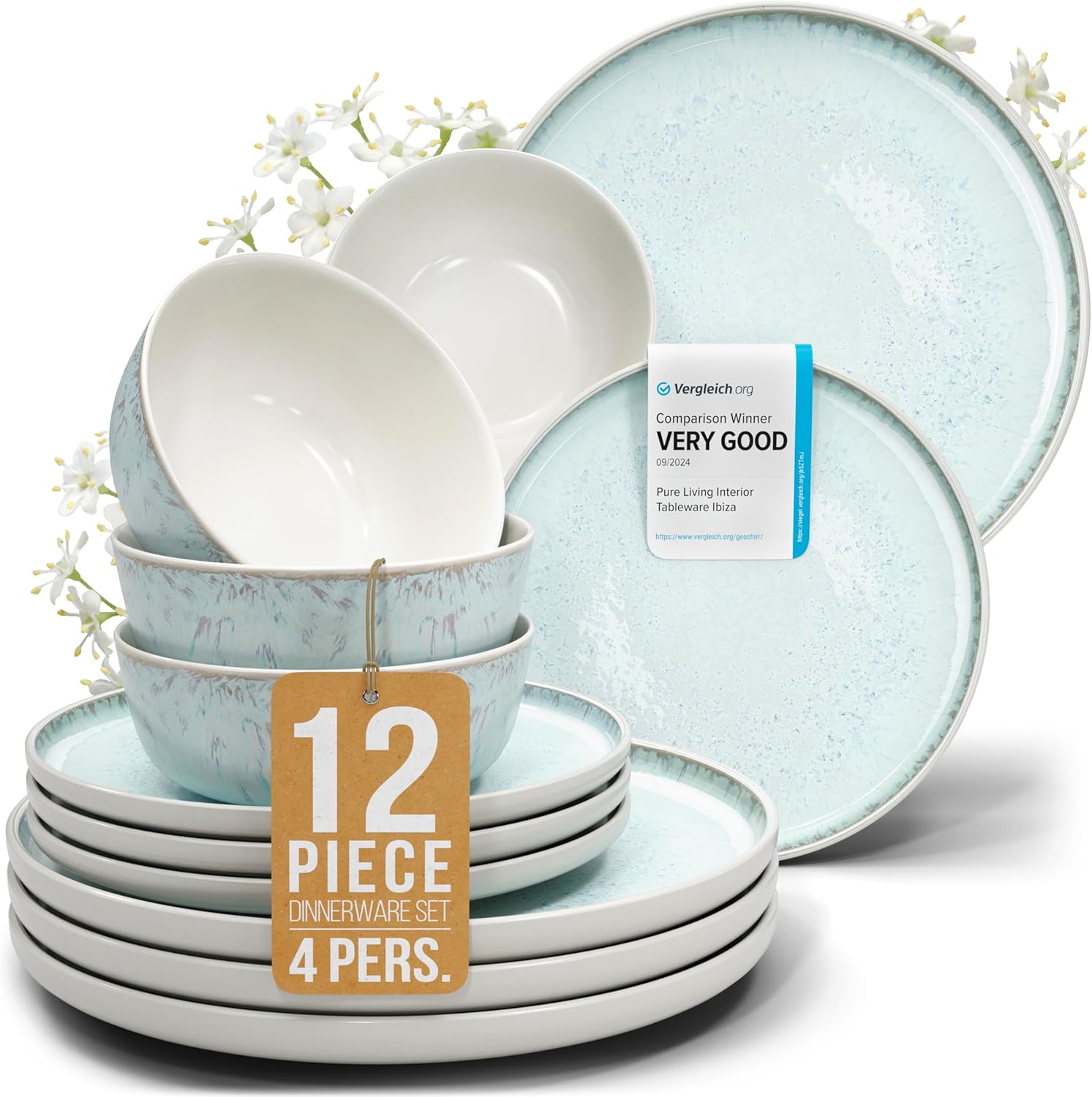 12 Piece Dinnerware Sets for 4 - Modern Stoneware Dining Set