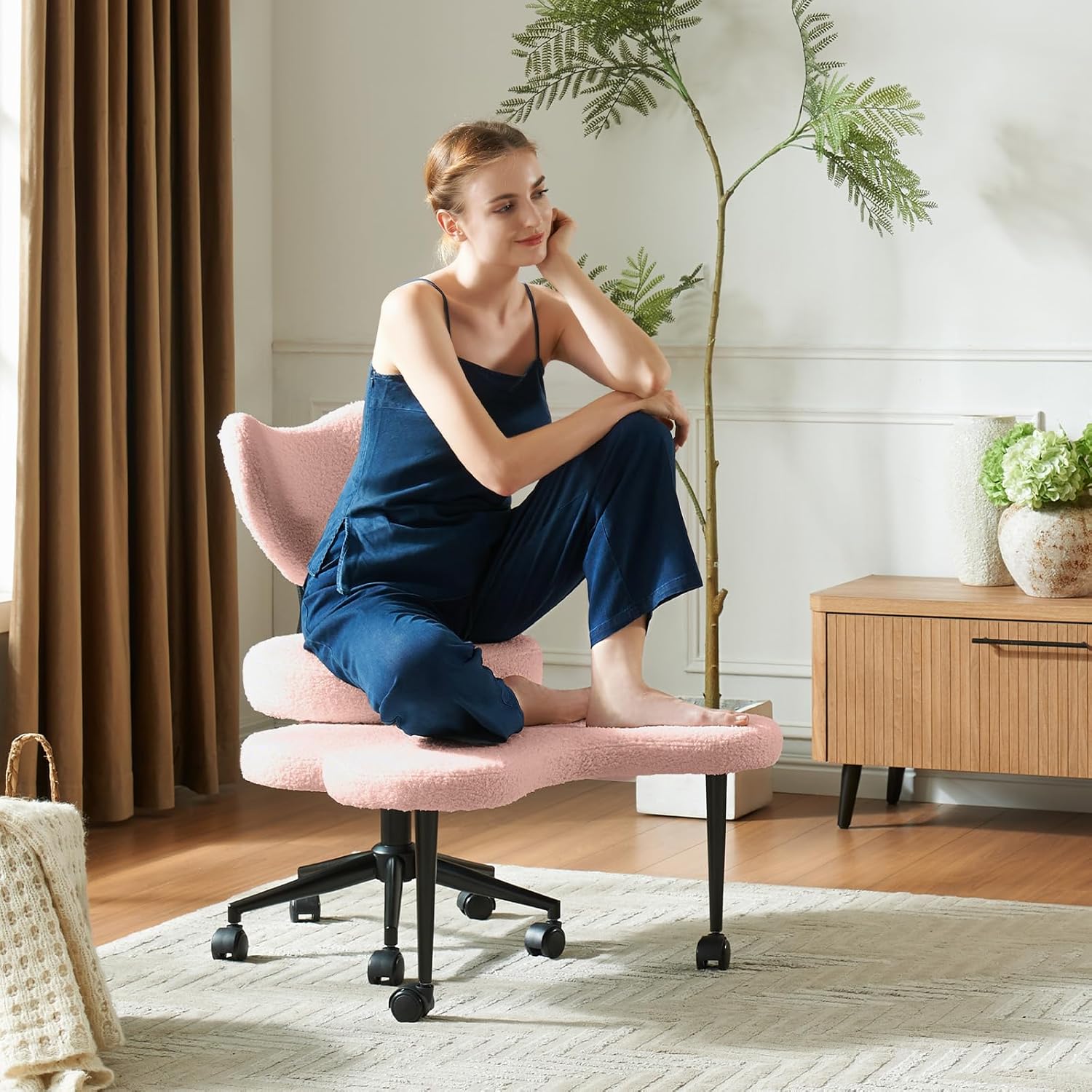 Ergonomic Cross Legged Chair with Lumbar Support and Wheels