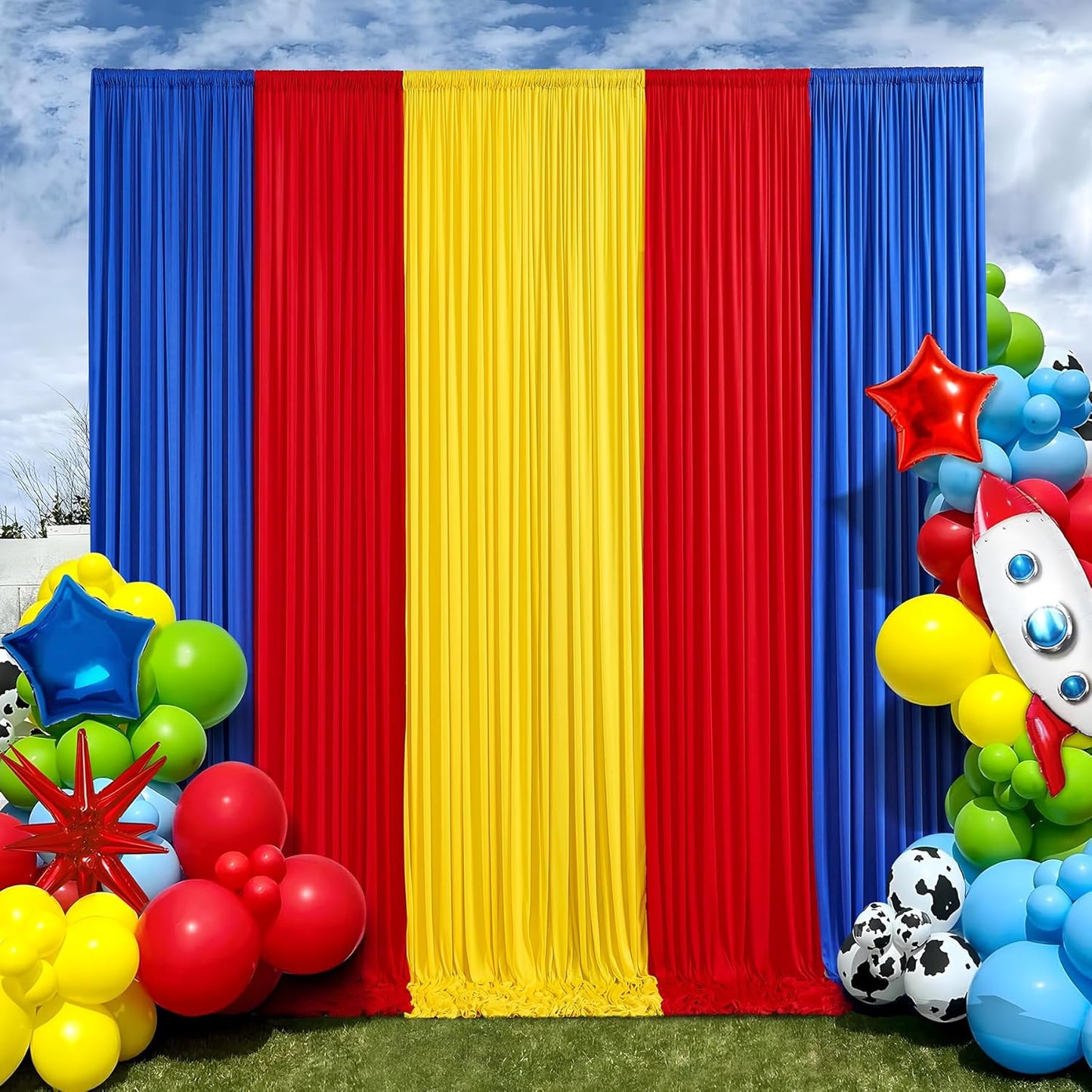1510 FT Wrinkle Free Red Yellow Blue Backdrop Curtains for Parties