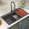 33 in Black Drop In Kitchen Sink 33x19x10 in - Deep Single Bowl