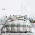 Checkered Duvet Cover Queen 100% Washed Cotton Green Plaid - Soft