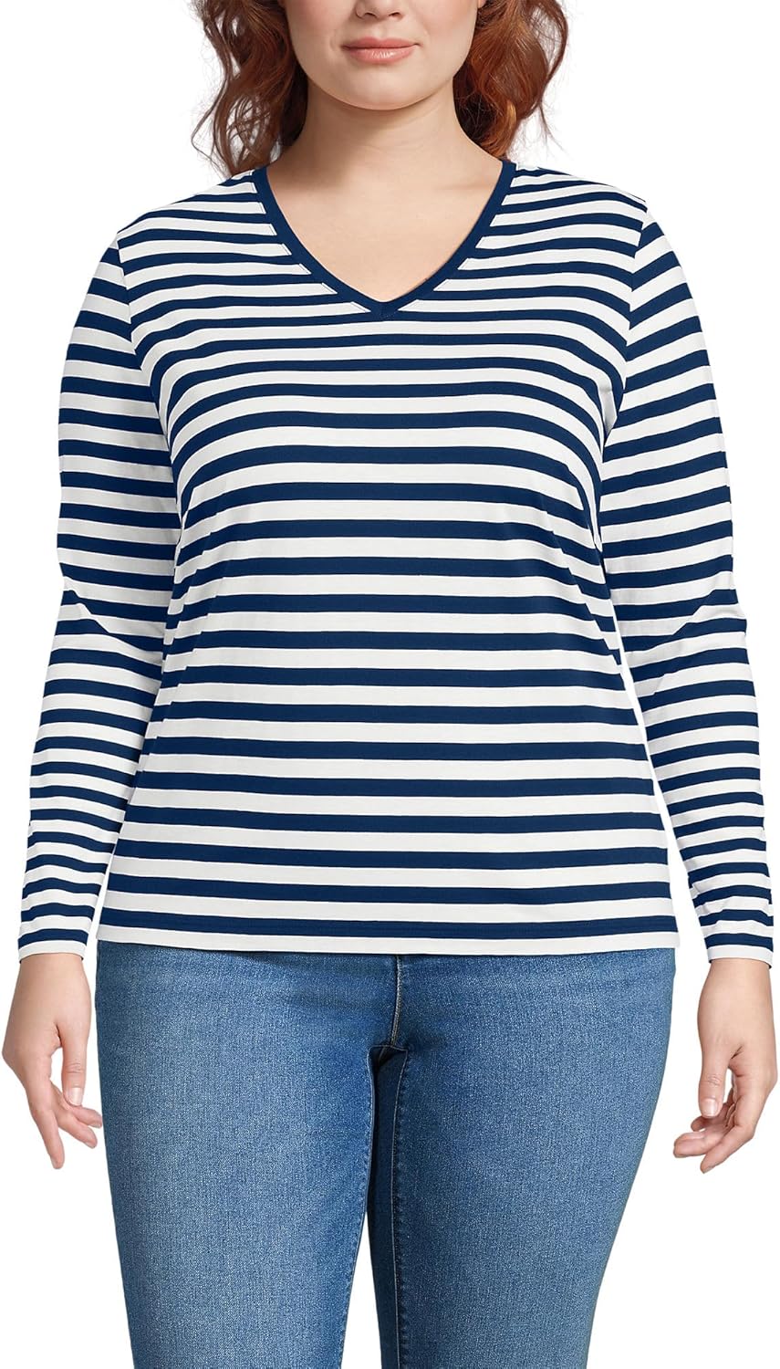 Relaxed Supima Cotton Long Sleeve V-Neck T-Shirt for Women