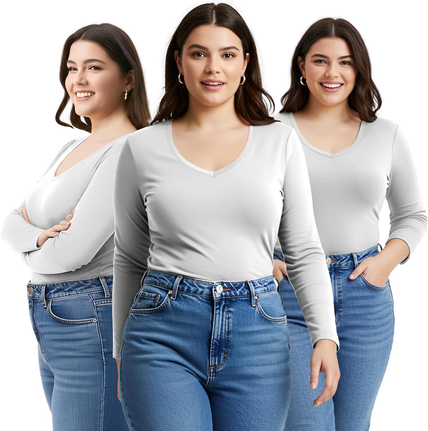 Emmalise Women's Vneck Long Sleeve Tee - Comfortable Fit