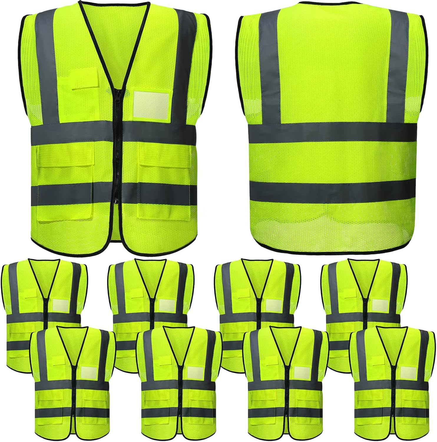 10 Pieces Reflective Safety Vests for High Visibility Use