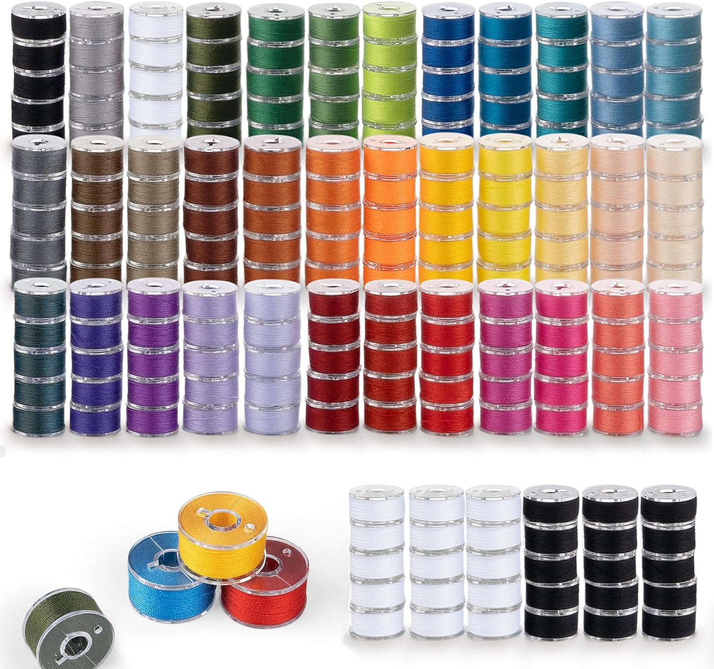 210 Pcs Pre-Wound Bobbin Thread | 36 Colors Polyester Spools | For Sewing & Embroidery