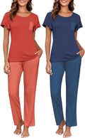 Ekouaer Womens Pajama Set 2-Pack - Soft Short Sleeve Tops & Long Pants