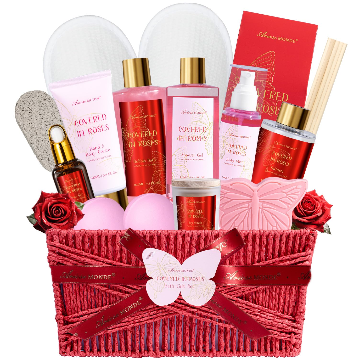15Pcs Rose Amber Bath Relaxing Spa Gift Basket for Her