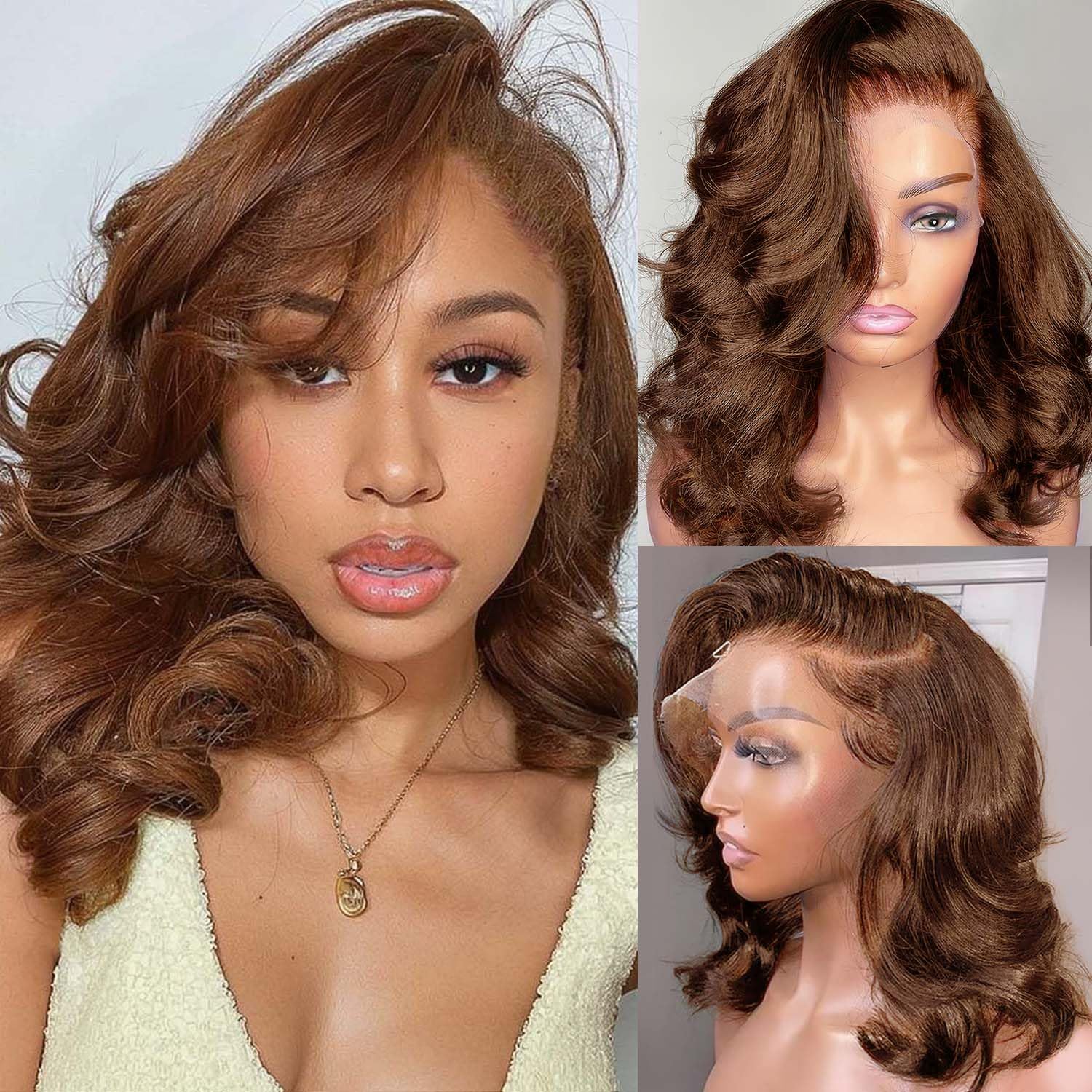 Brown Wig Human Hair 200% Density Body Wave Lace Front Wigs