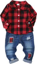 Toddler Baby Boy Plaid Shirt and Ripped Jeans Set - Soft Cotton Blend