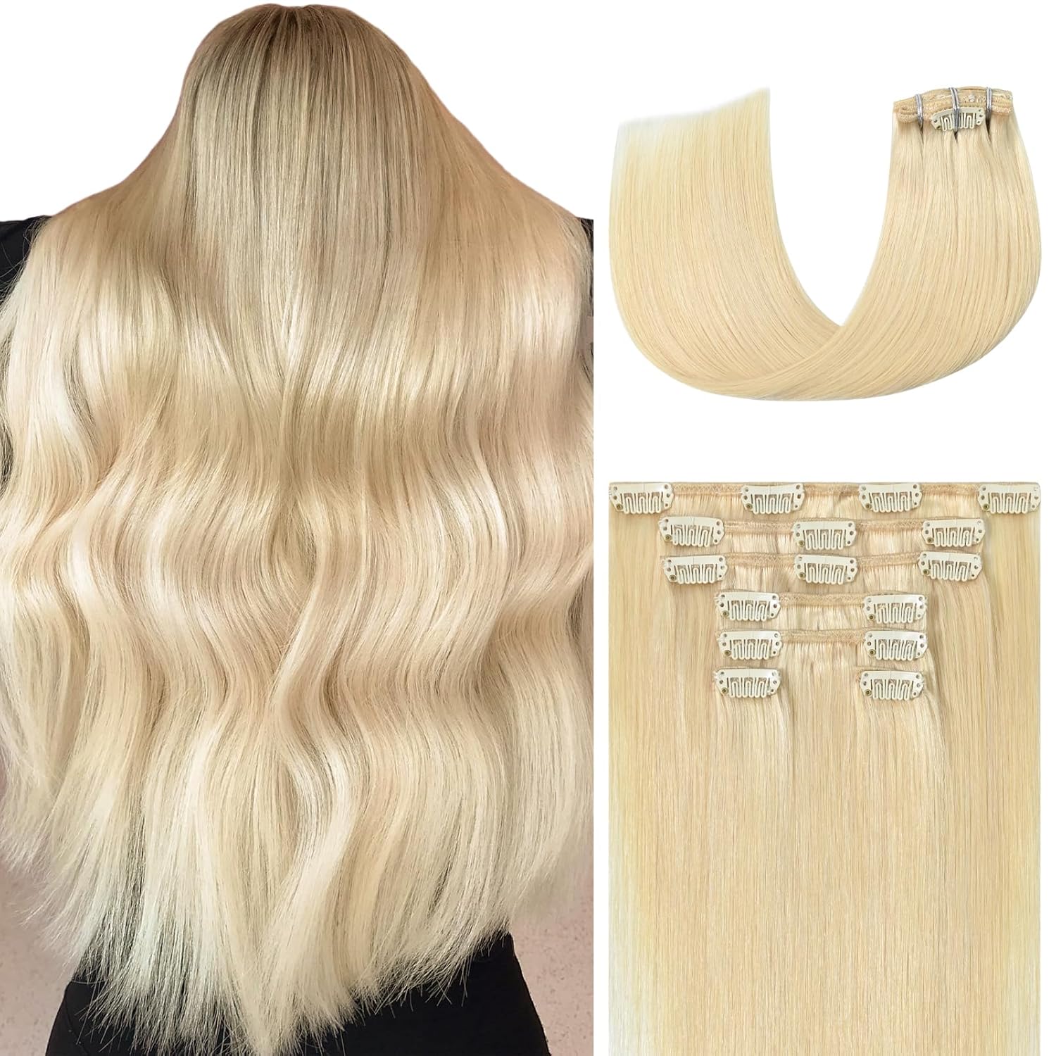 Platinum Blonde Hair Extensions Clip in for Women 12 Inch 100g