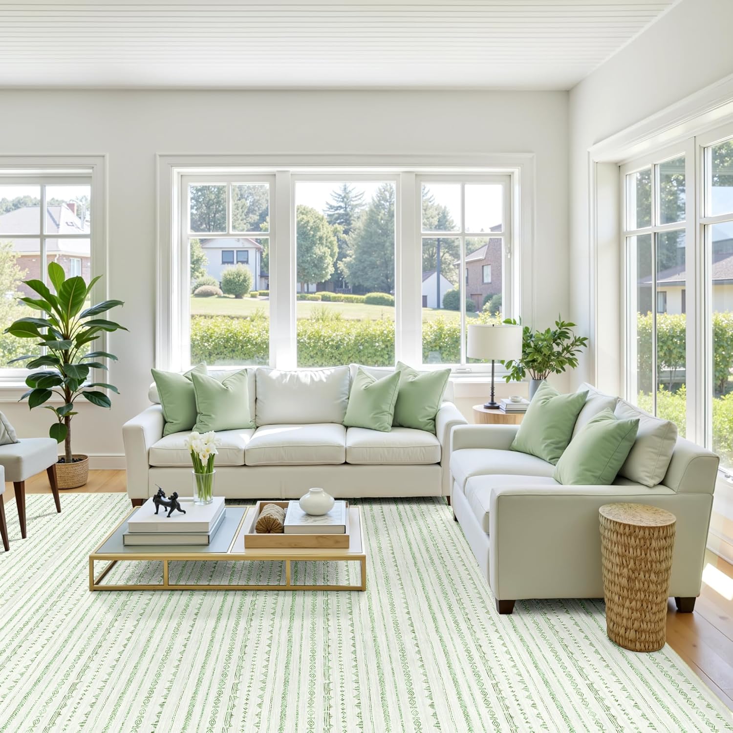 Sage Green Large Area Rug 8x10 for Living Room and Bedroom