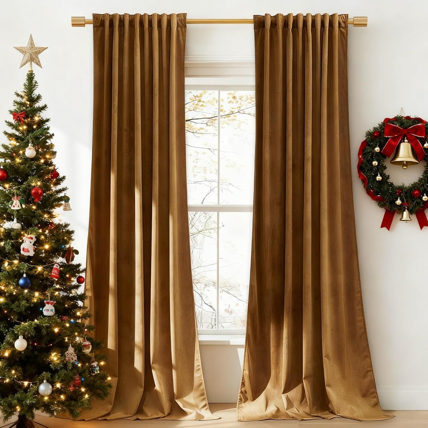 StangH Gold Brown Velvet Curtains 96in Long for Luxury Living