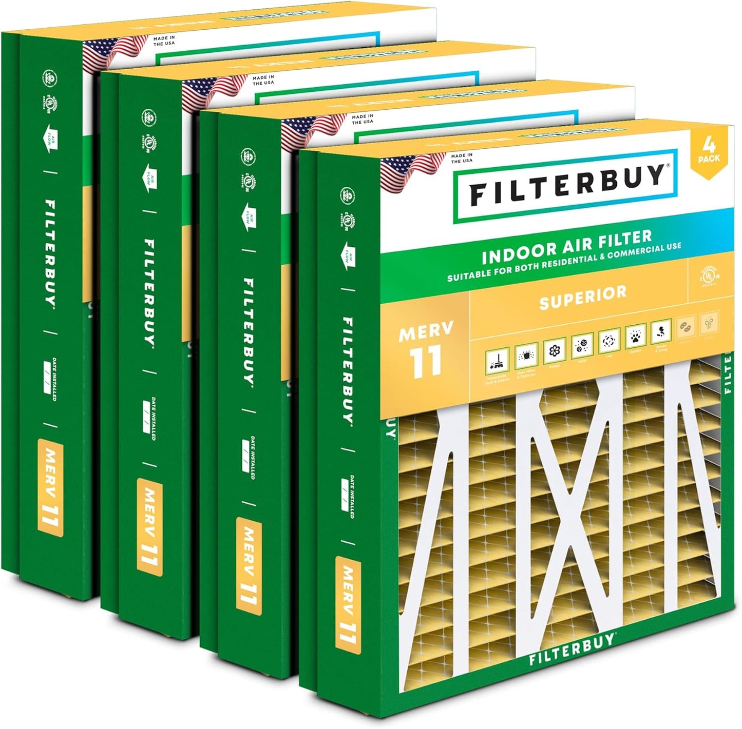 21x23.5x5 Air Filter MERV 11 for HVAC Systems - 4-Pack