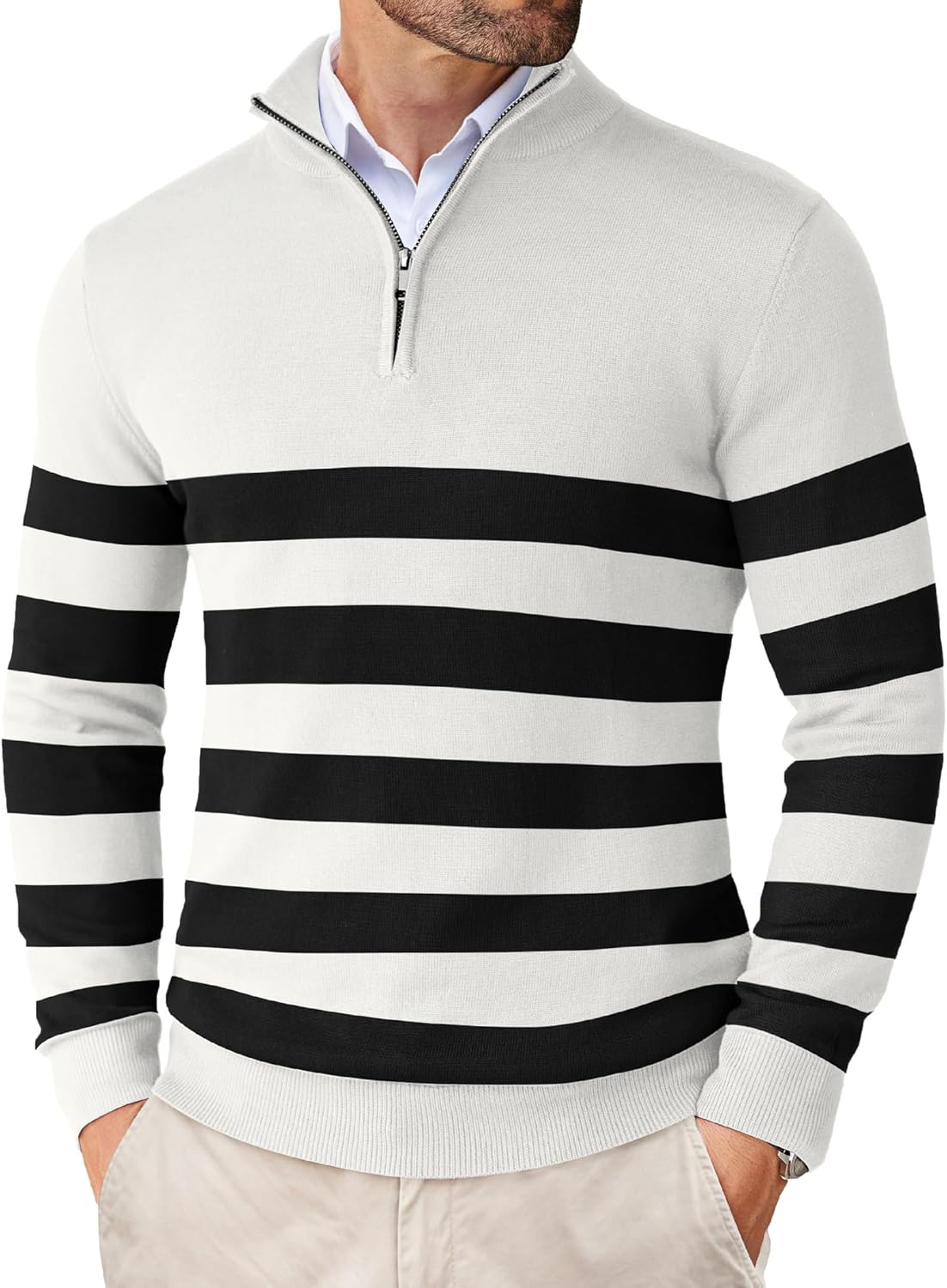 COOFANDY Men's Quarter Zip Pullover Sweater for Stylish Comfort
