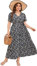 Women Plus Size V Neck Wrap Maxi Dress - Flattering Summer Wrap Shoes