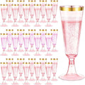 Plastic Champagne Flutes 200 Pack Pink with Gold Rim - Disposable 5.5