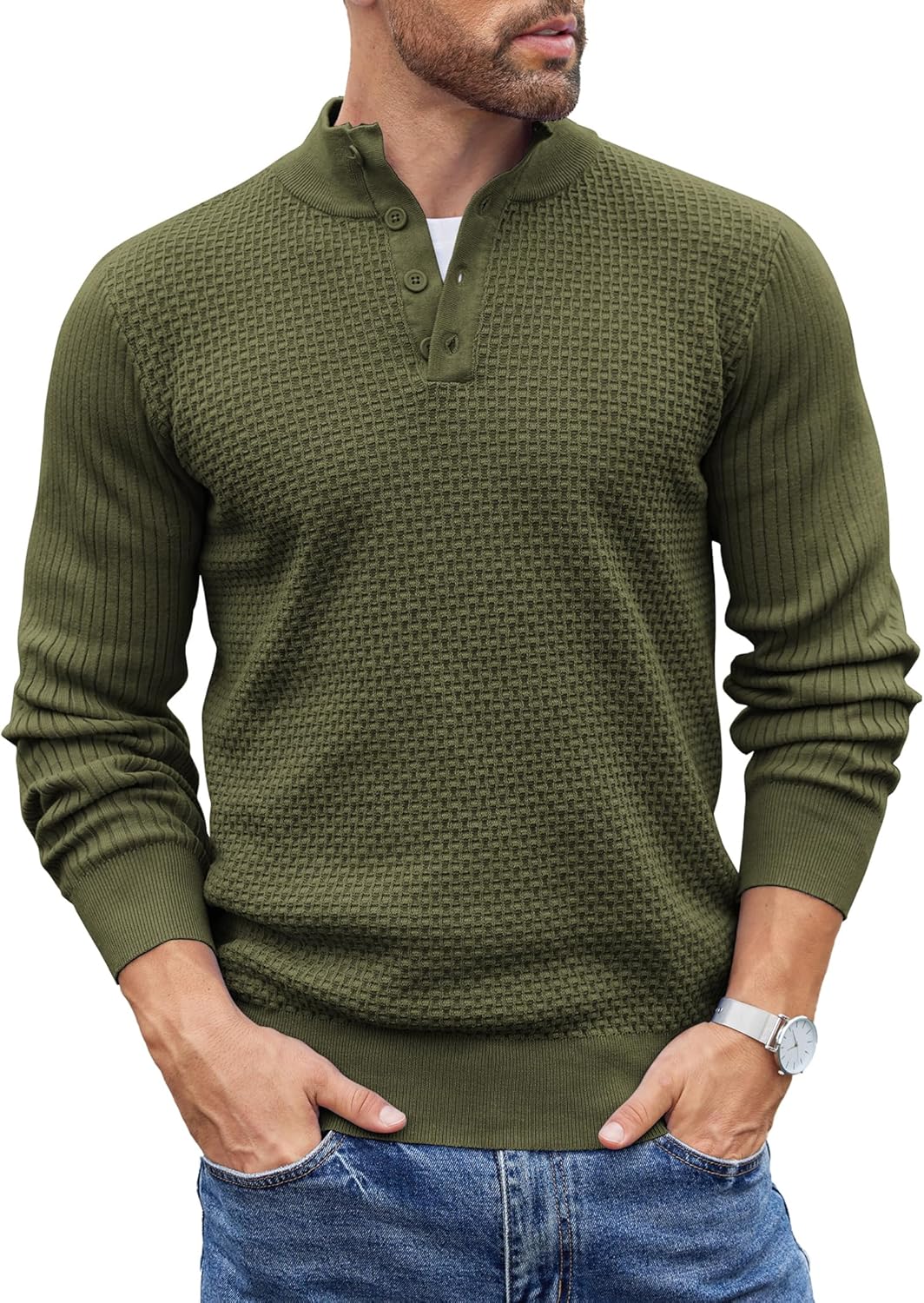 COOFANDY Men's Quarter Button Sweater for Stylish Casual Wear