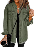 Women Oversized Denim Jacket - Distressed Casual Jean Jacket