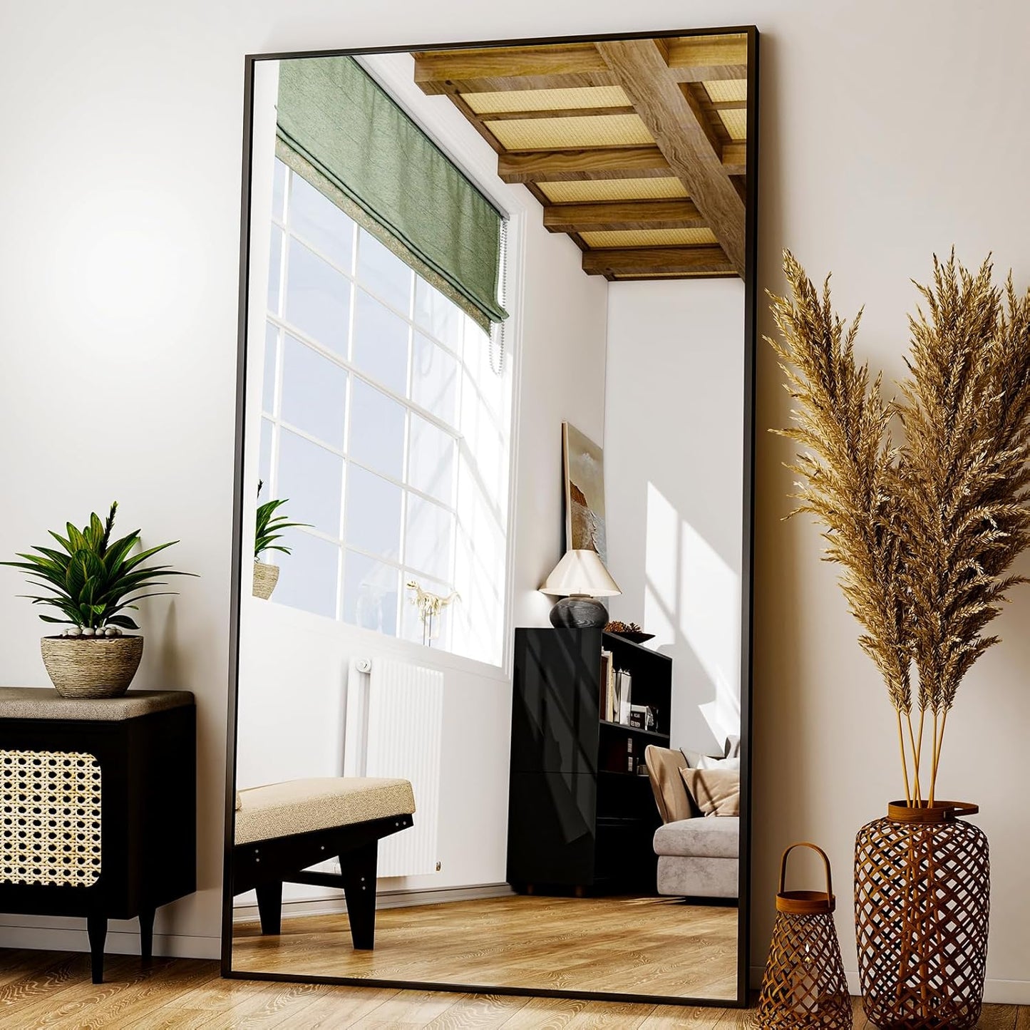 Full Length Mirror with Stand - 38x77 in Black for Any Room