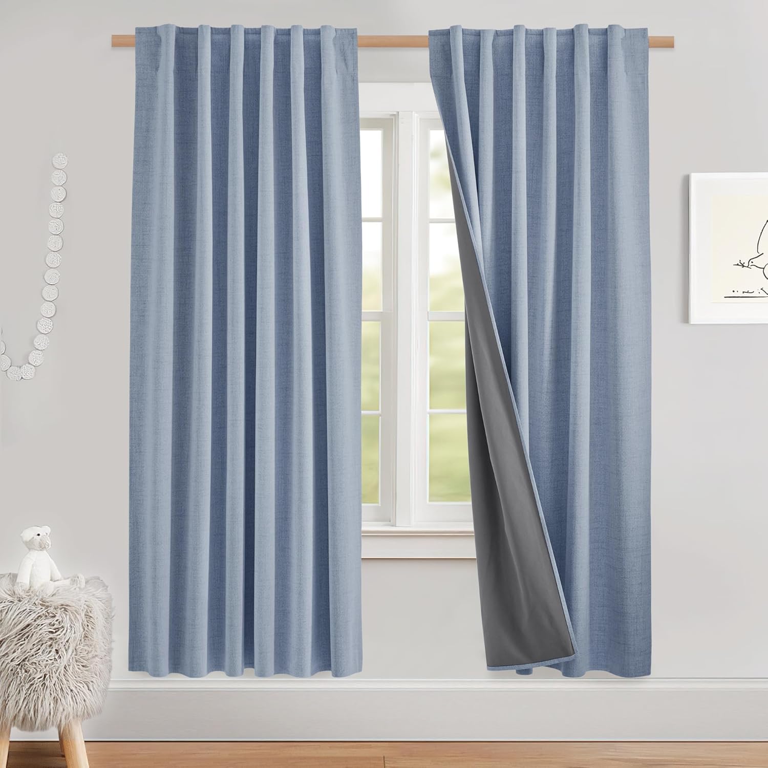 NICETOWN 100% Blackout Linen Curtains for Total Light Blocking