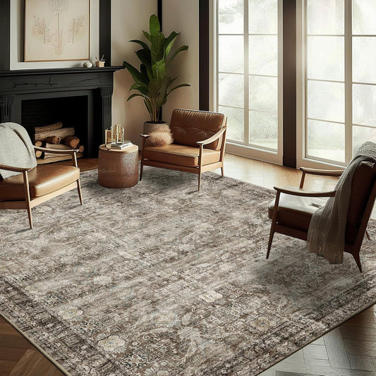 Washable Area Rug 10ftx14ft Boho Design for High Traffic Areas