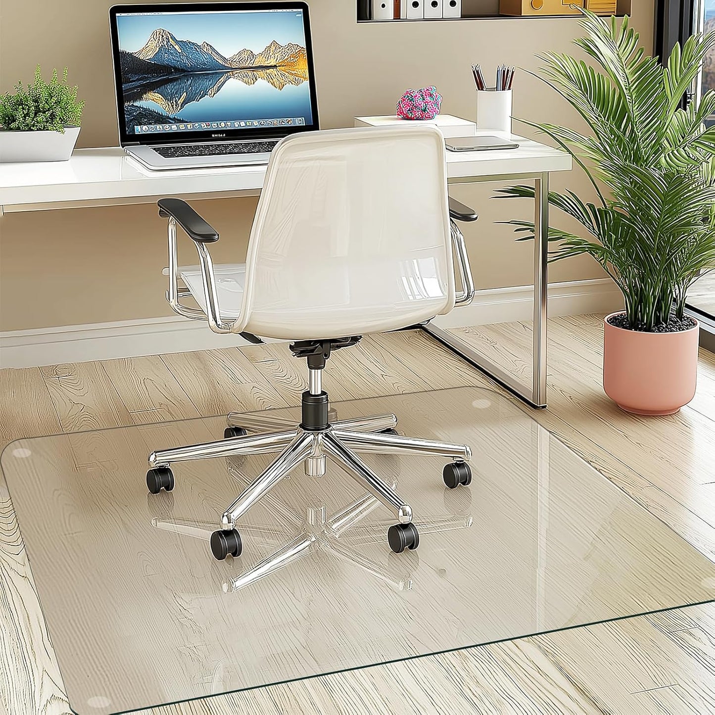 55x46 Tempered Glass Chair Mat for Office and Home Use