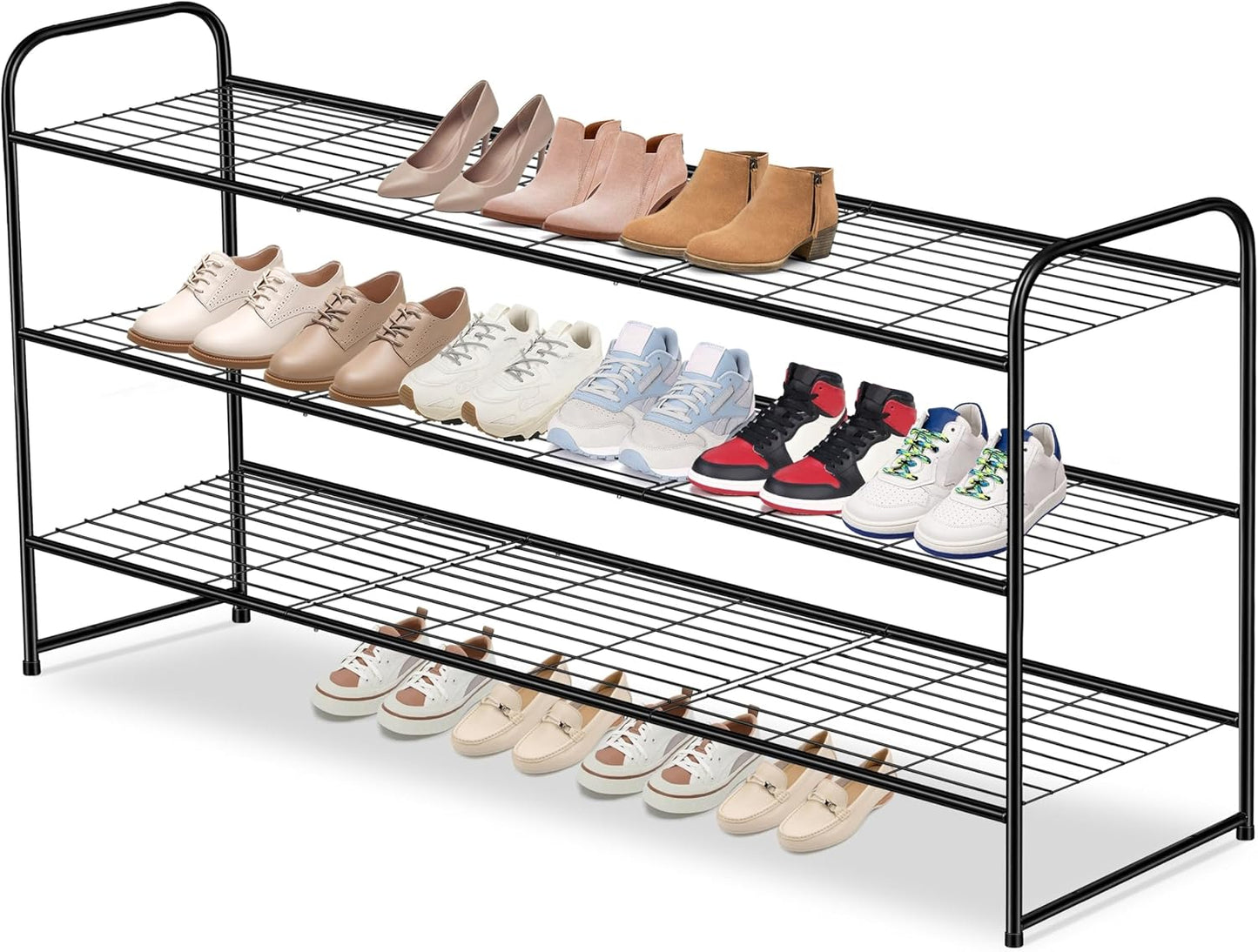AOODA Long 3 Tier Metal Shoe Rack for 24 Pairs of Shoes