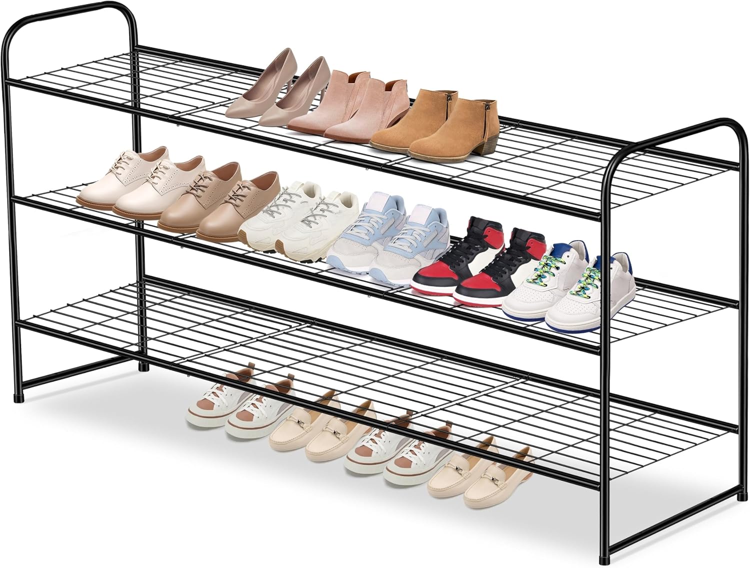 AOODA Long 3 Tier Metal Shoe Rack for 24 Pairs of Shoes
