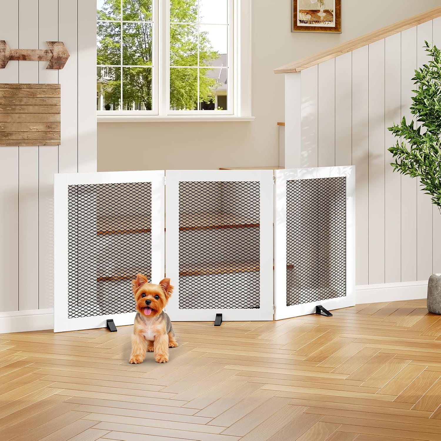Freestanding Dog Gate Indoor: Foldable Wooden Pet Gate for Home