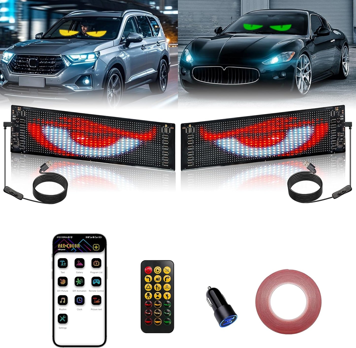 2PCS LED Eyes for Car Windshield - Programmable Devil Eyes Light