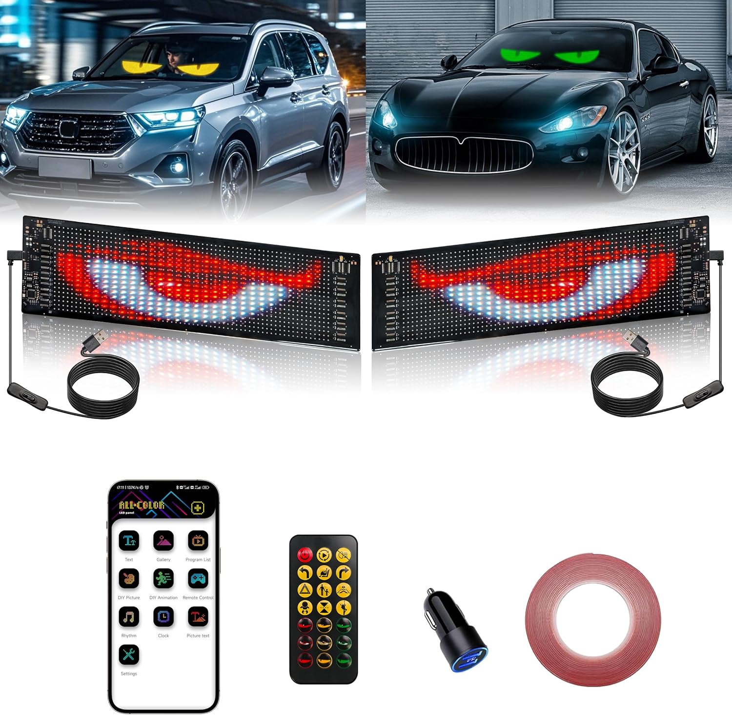 2PCS LED Eyes for Car Windshield - Programmable Devil Eyes Light