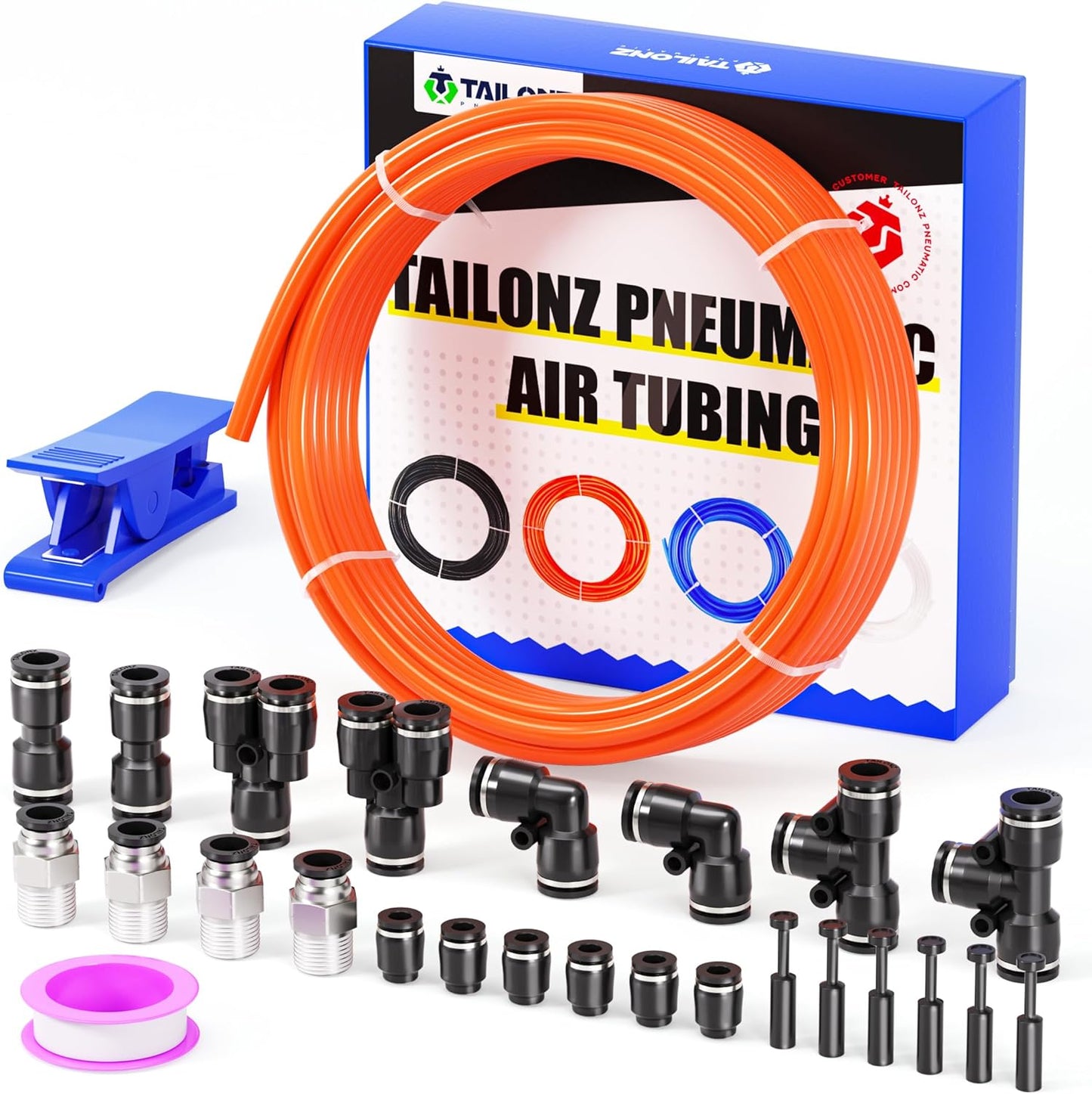 Pneumatic Orange 1/2 Inch OD PU Polyurethane Air Tubing Kit