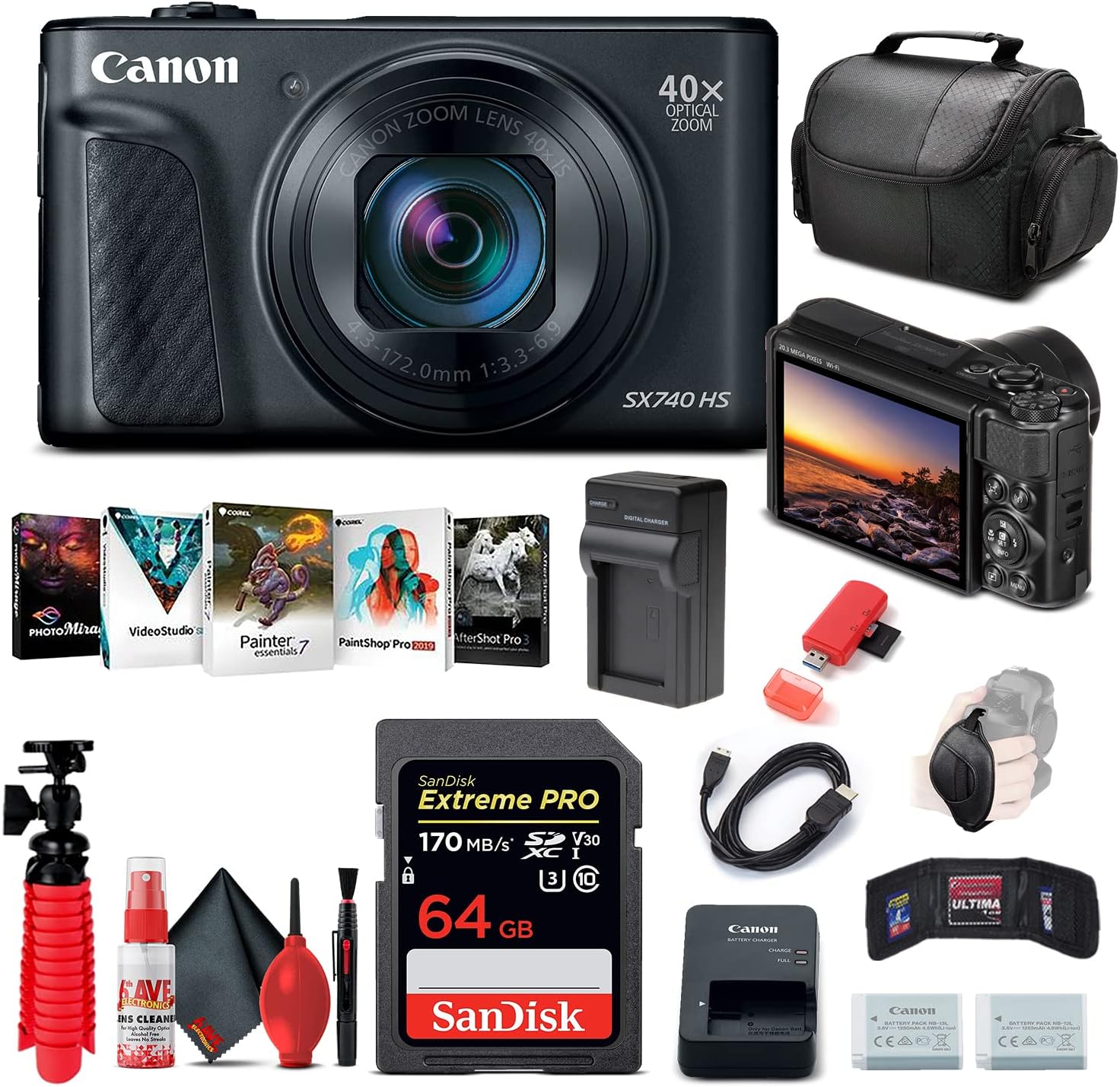 Canon PowerShot SX740 HS Digital Camera Bundle with Accessories
