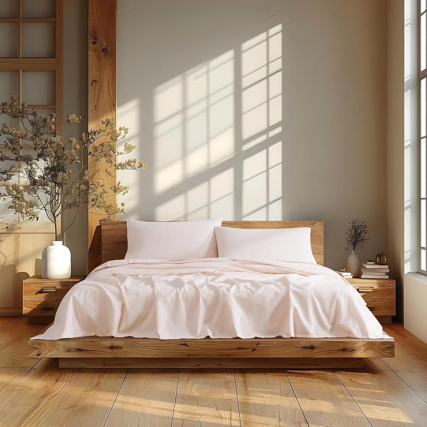 Soft Pink 100% Cotton Flannel Sheet Set for King Size Beds