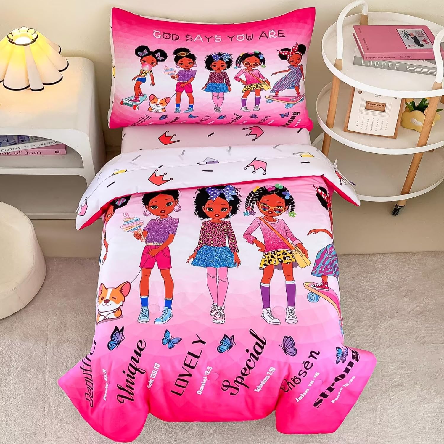 4-Piece Toddler Bedding Set for Girls - Black Girl Magic Comforter